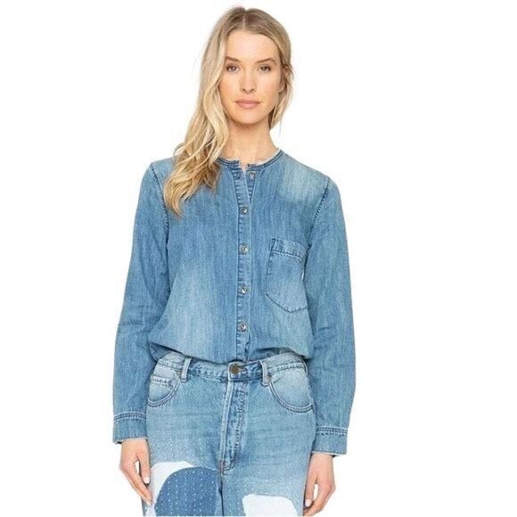 Sandrine Rose x Free People Chambray Button Up Top size XS NEW - Picture 2 of 7